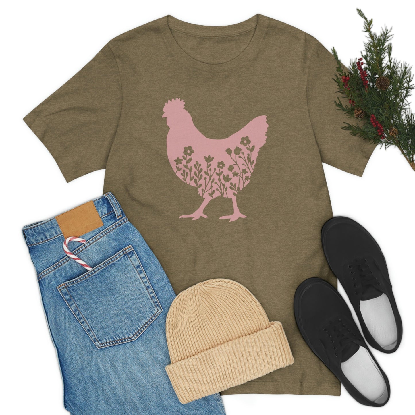 Floral Chicken Unisex Jersey Short Sleeve Tee