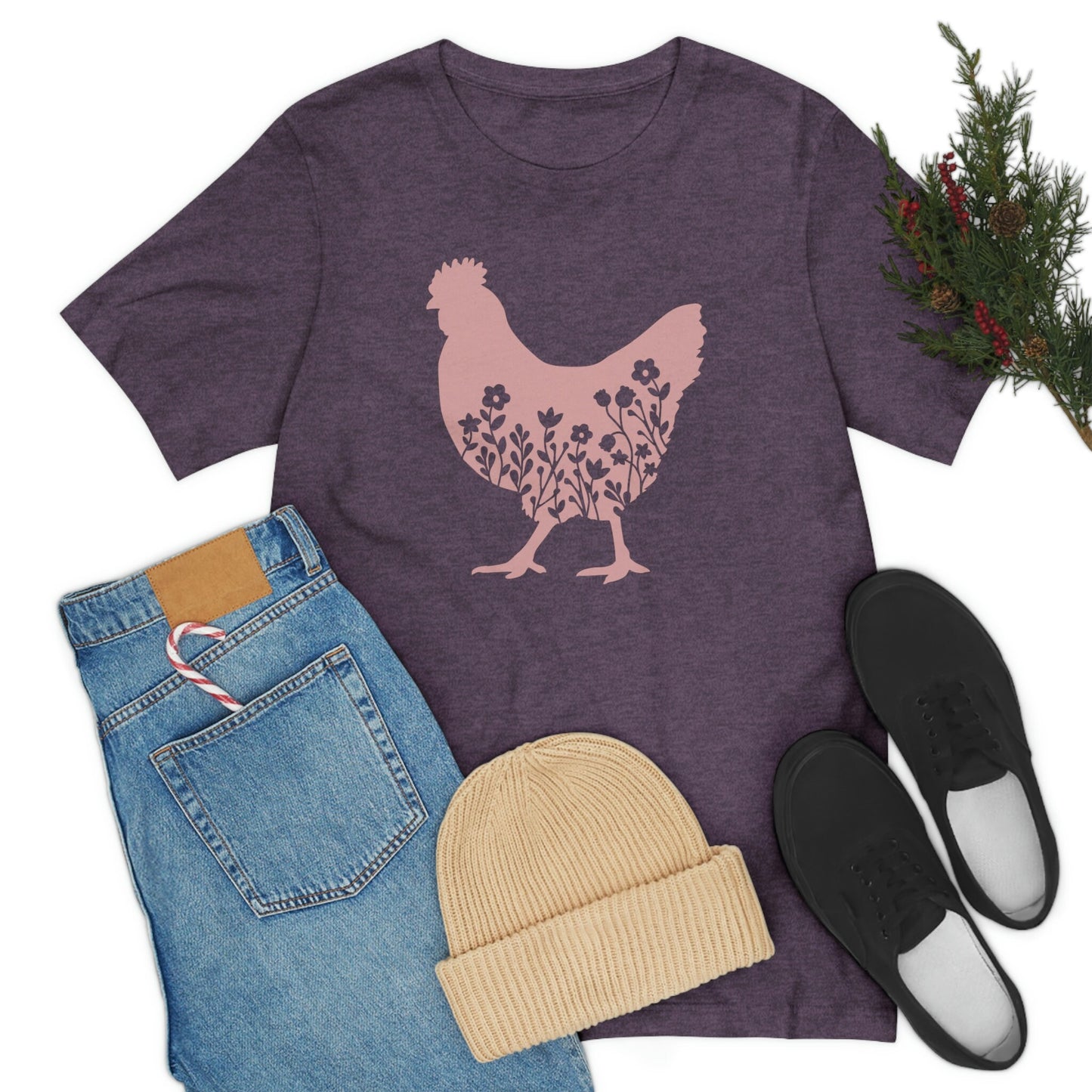Floral Chicken Unisex Jersey Short Sleeve Tee