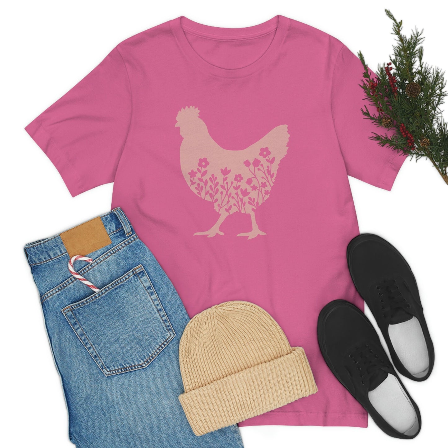 Floral Chicken Unisex Jersey Short Sleeve Tee