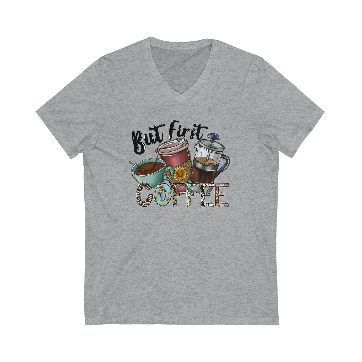 But First Coffee Unisex Jersey Short Sleeve V-Neck Tee