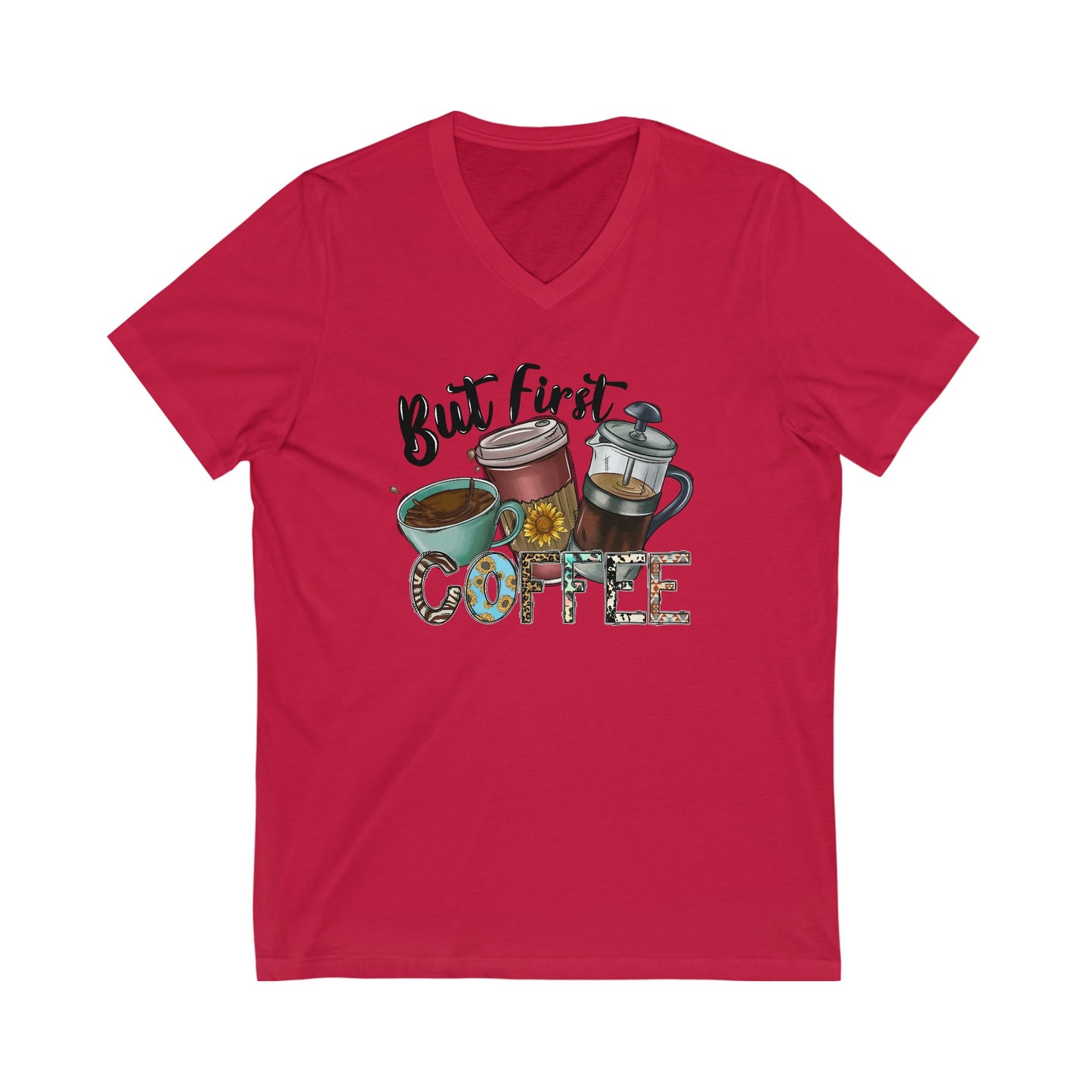 But First Coffee Unisex Jersey Short Sleeve V-Neck Tee