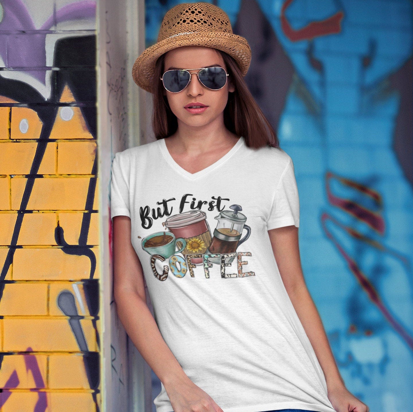 But First Coffee Unisex Jersey Short Sleeve V-Neck Tee