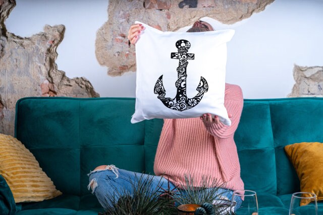 Mandala Anchor Faux Suede Square Pillow