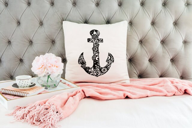 Mandala Anchor Faux Suede Square Pillow
