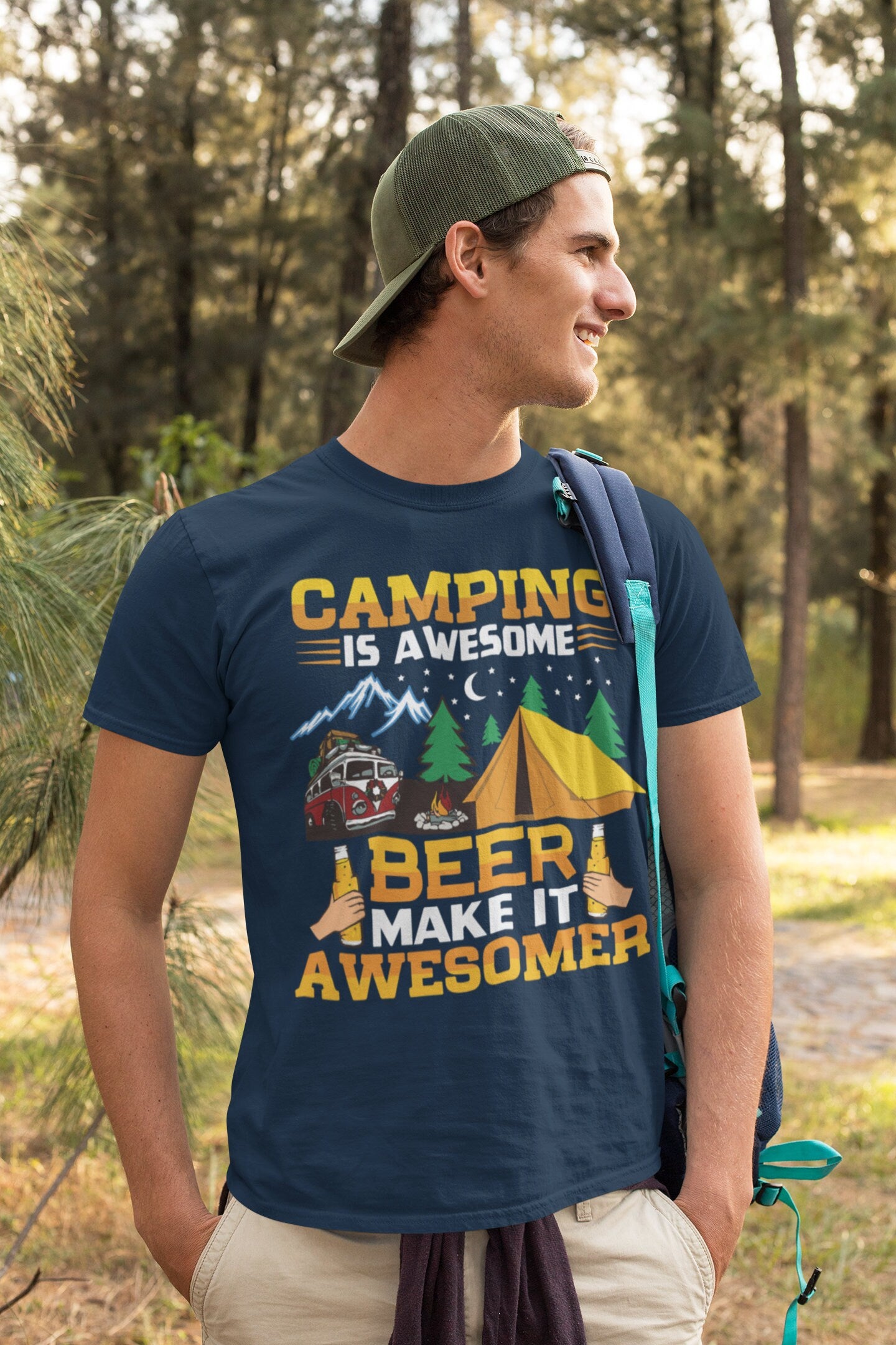 Camping is Awesome, Beer makes it Awesomer Unisex Jersey Short Sleeve Tee