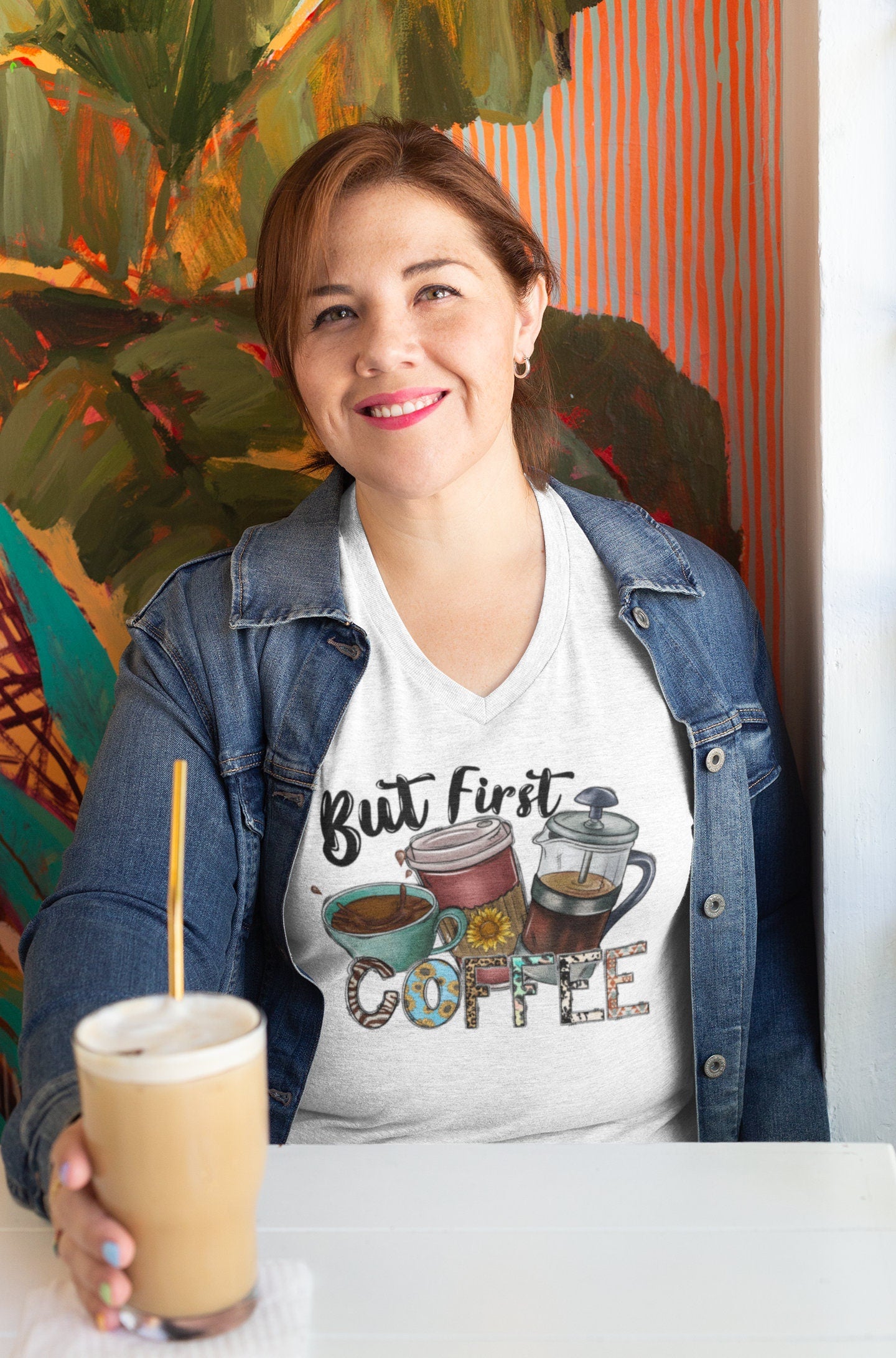 But First Coffee Unisex Jersey Short Sleeve V-Neck Tee