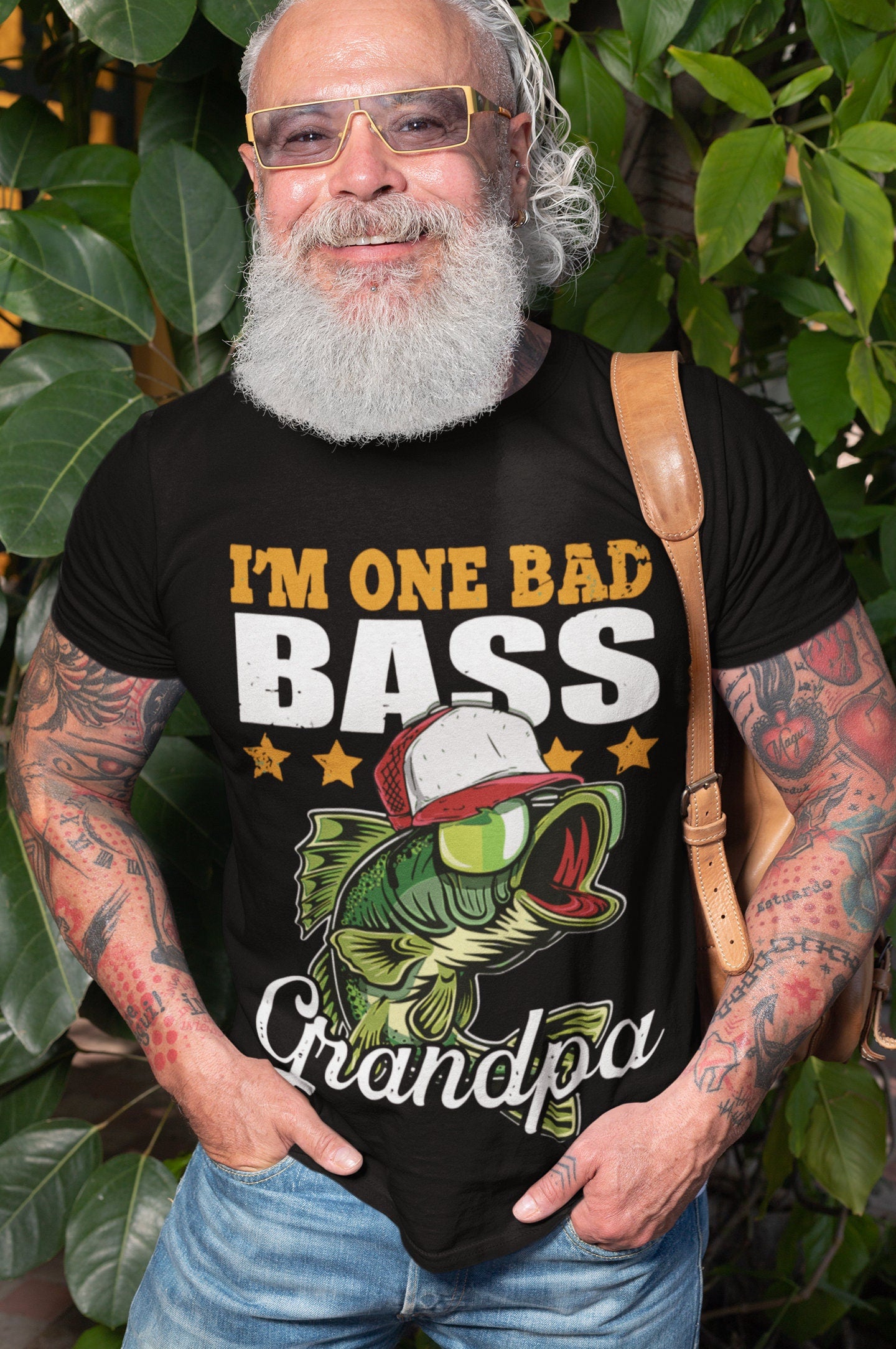 Mens I'm One Bad Bass Grandpa Jersey Short Sleeve Tee