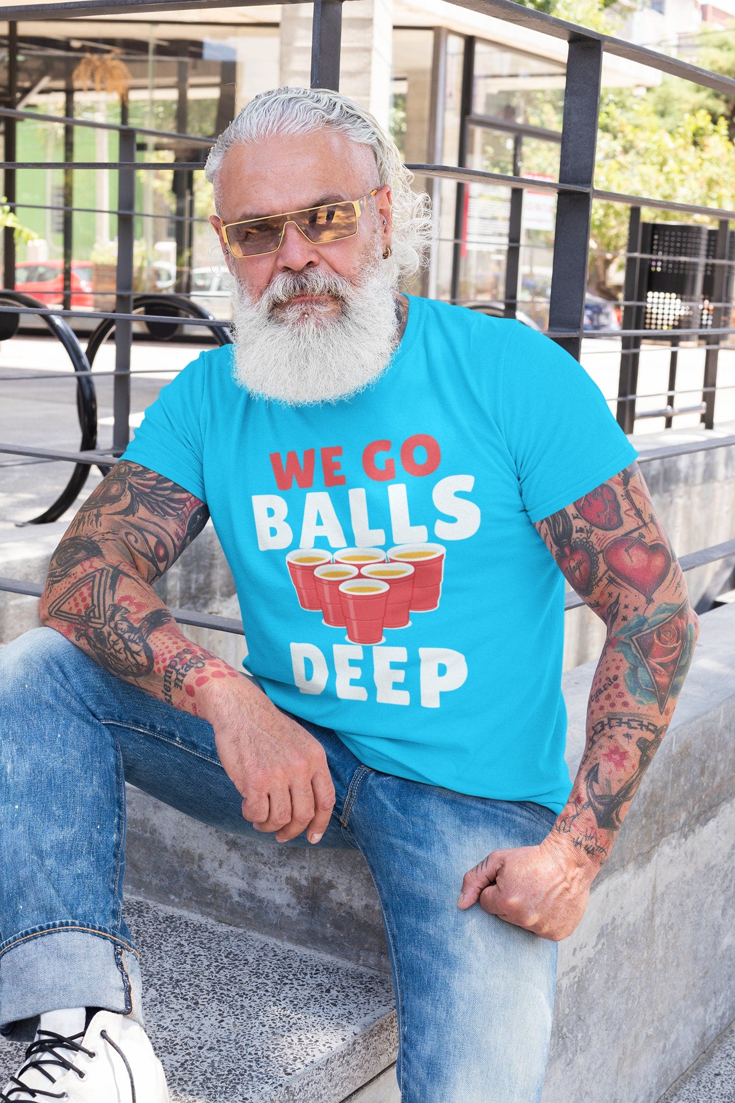 Beer Pong - We go Balls Deep Unisex Jersey Short Sleeve Tee