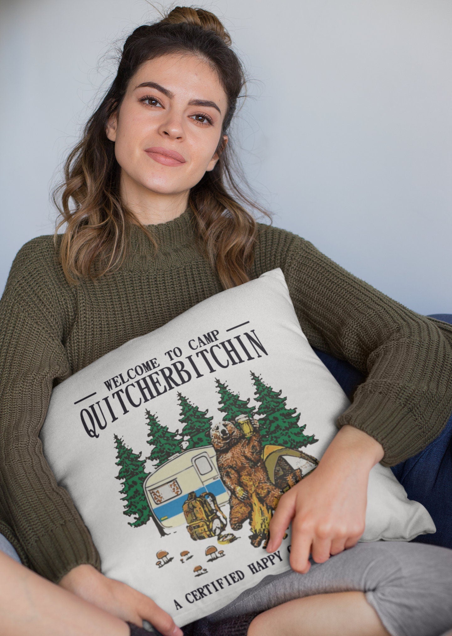 Welcome to Camp Quitcherbitchin Spun Polyester Square Pillow