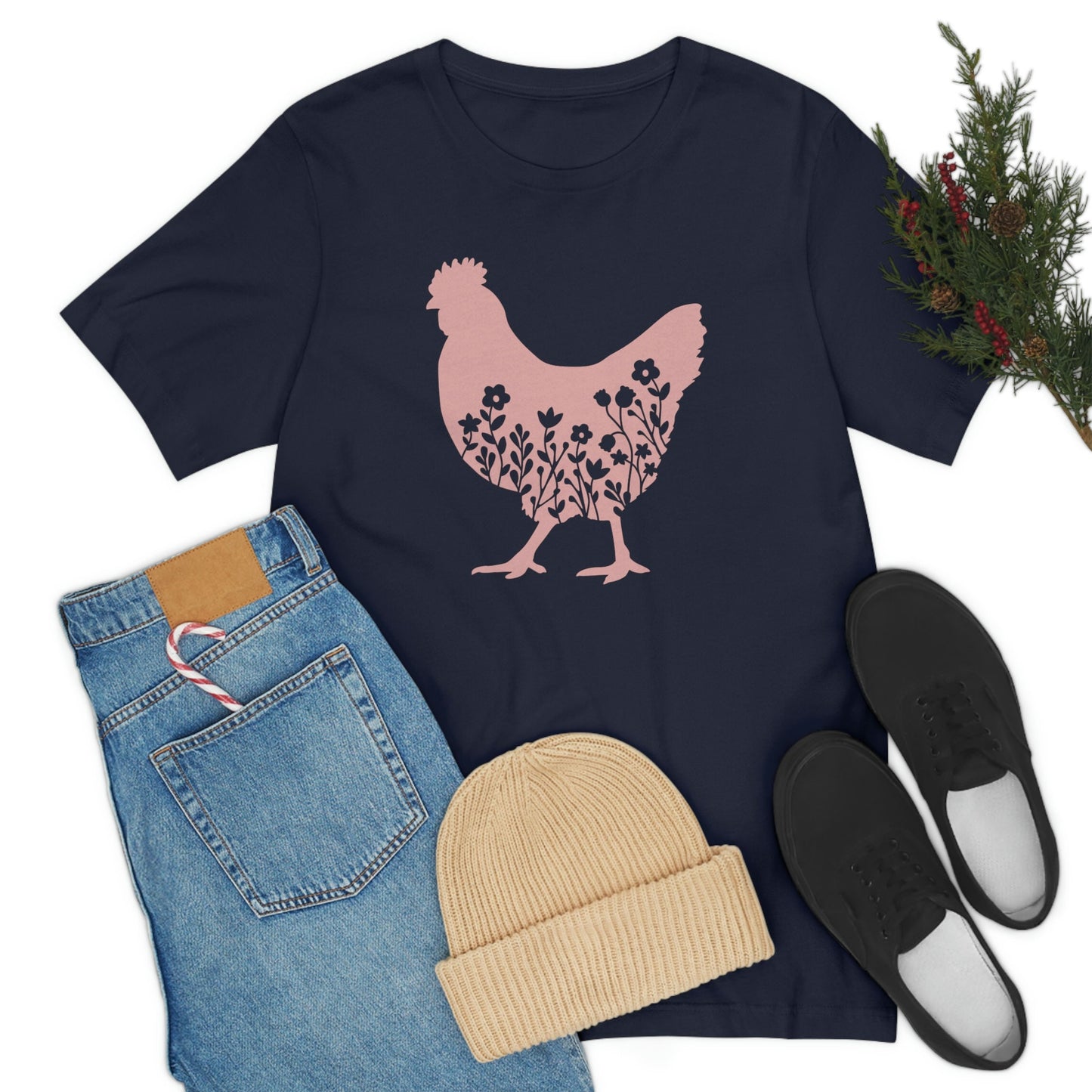 Floral Chicken Unisex Jersey Short Sleeve Tee