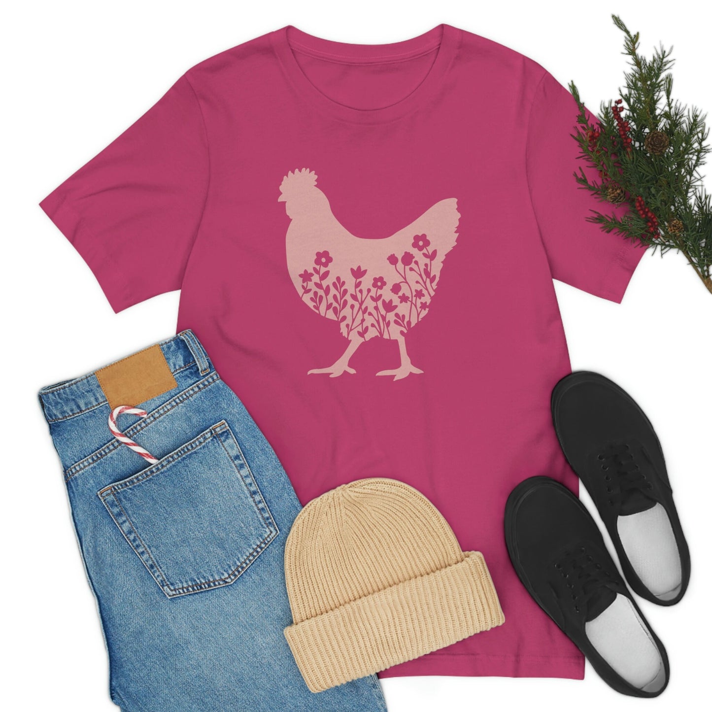 Floral Chicken Unisex Jersey Short Sleeve Tee