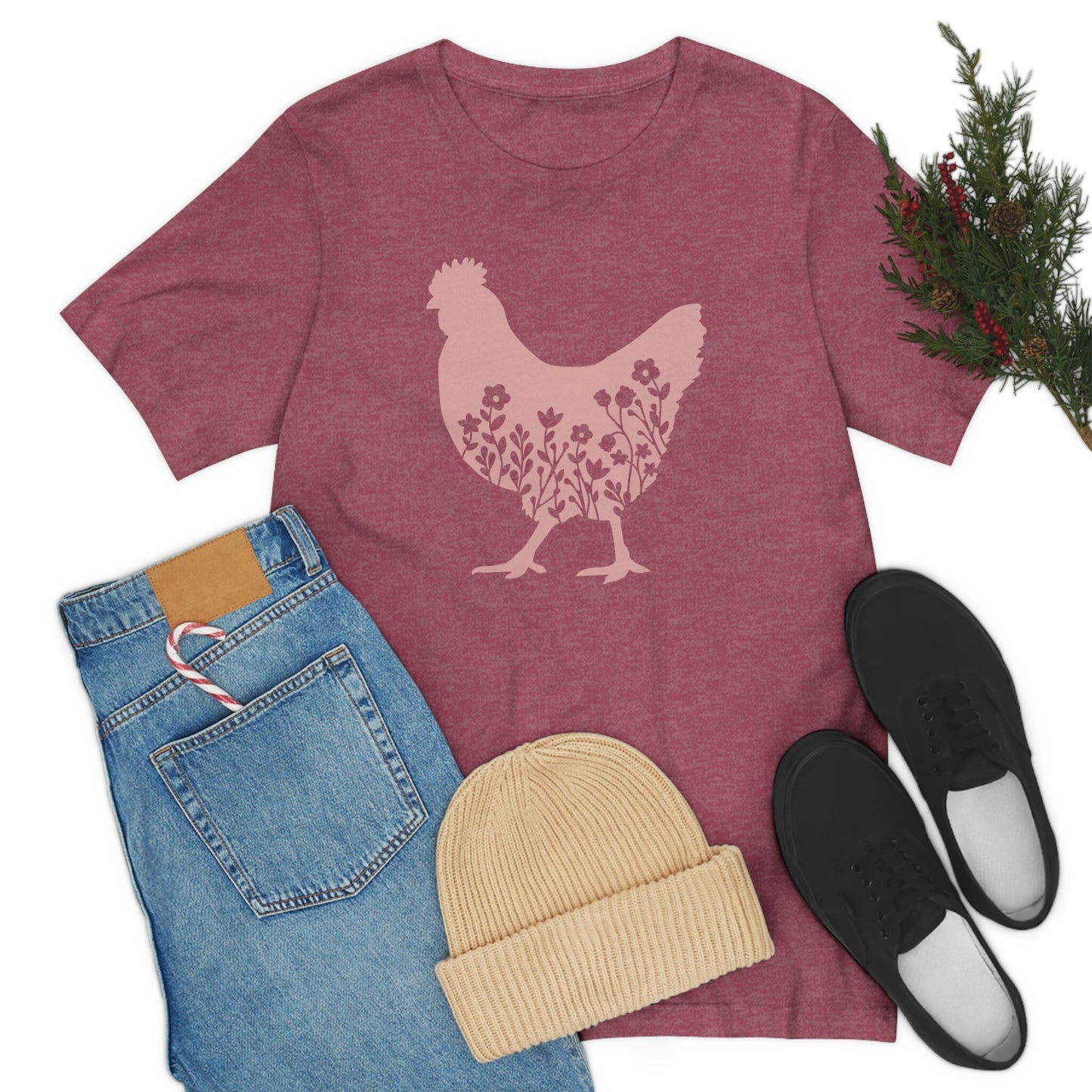 Floral Chicken Unisex Jersey Short Sleeve Tee