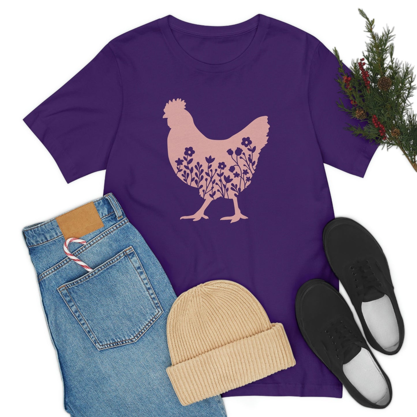 Floral Chicken Unisex Jersey Short Sleeve Tee