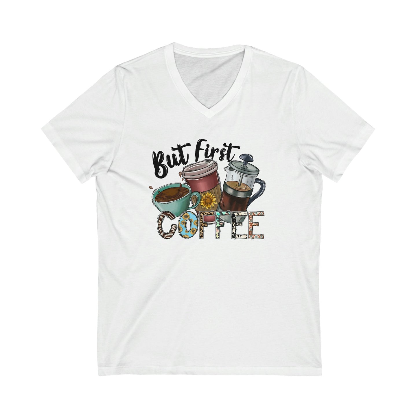 But First Coffee Unisex Jersey Short Sleeve V-Neck Tee