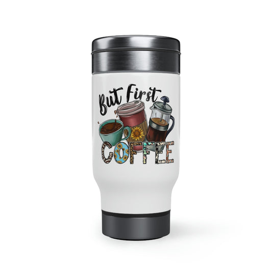 But First Coffee Stainless Steel Travel Mug with Handle, 14oz