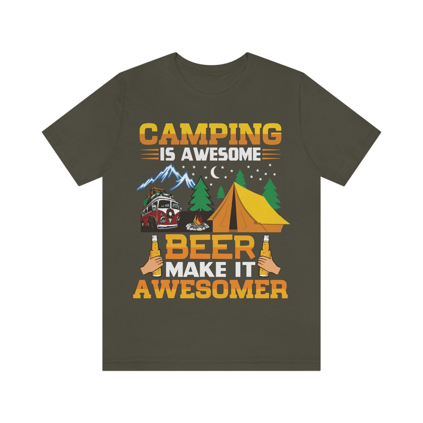 Camping is Awesome, Beer makes it Awesomer Unisex Jersey Short Sleeve Tee