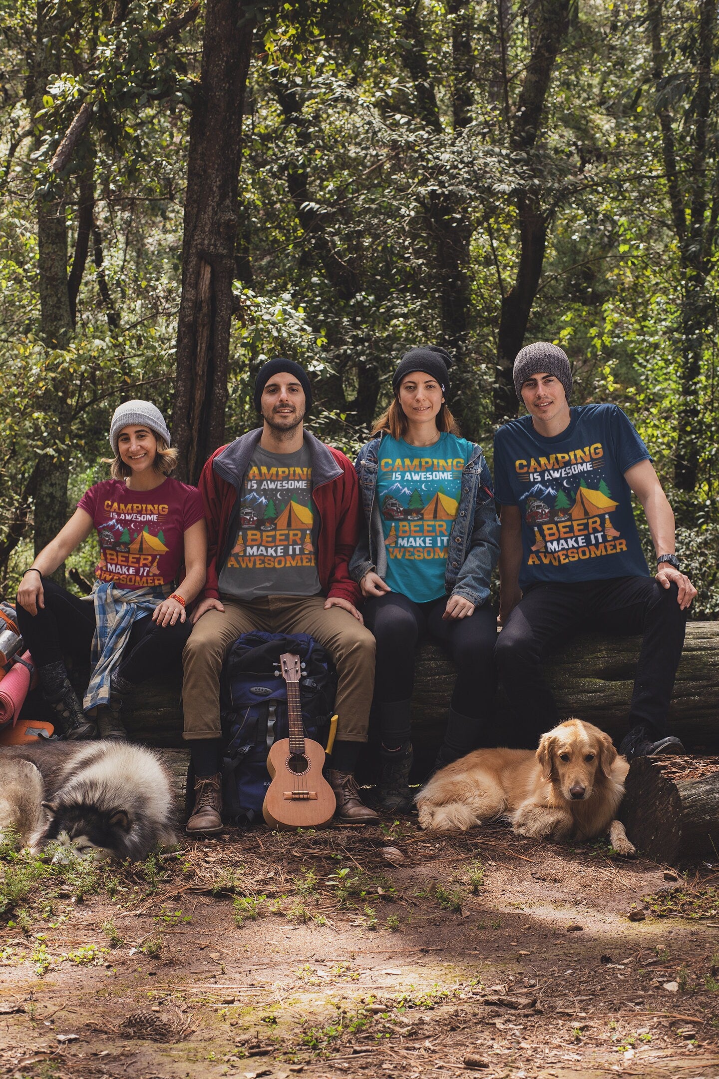 Camping is Awesome, Beer makes it Awesomer Unisex Jersey Short Sleeve Tee
