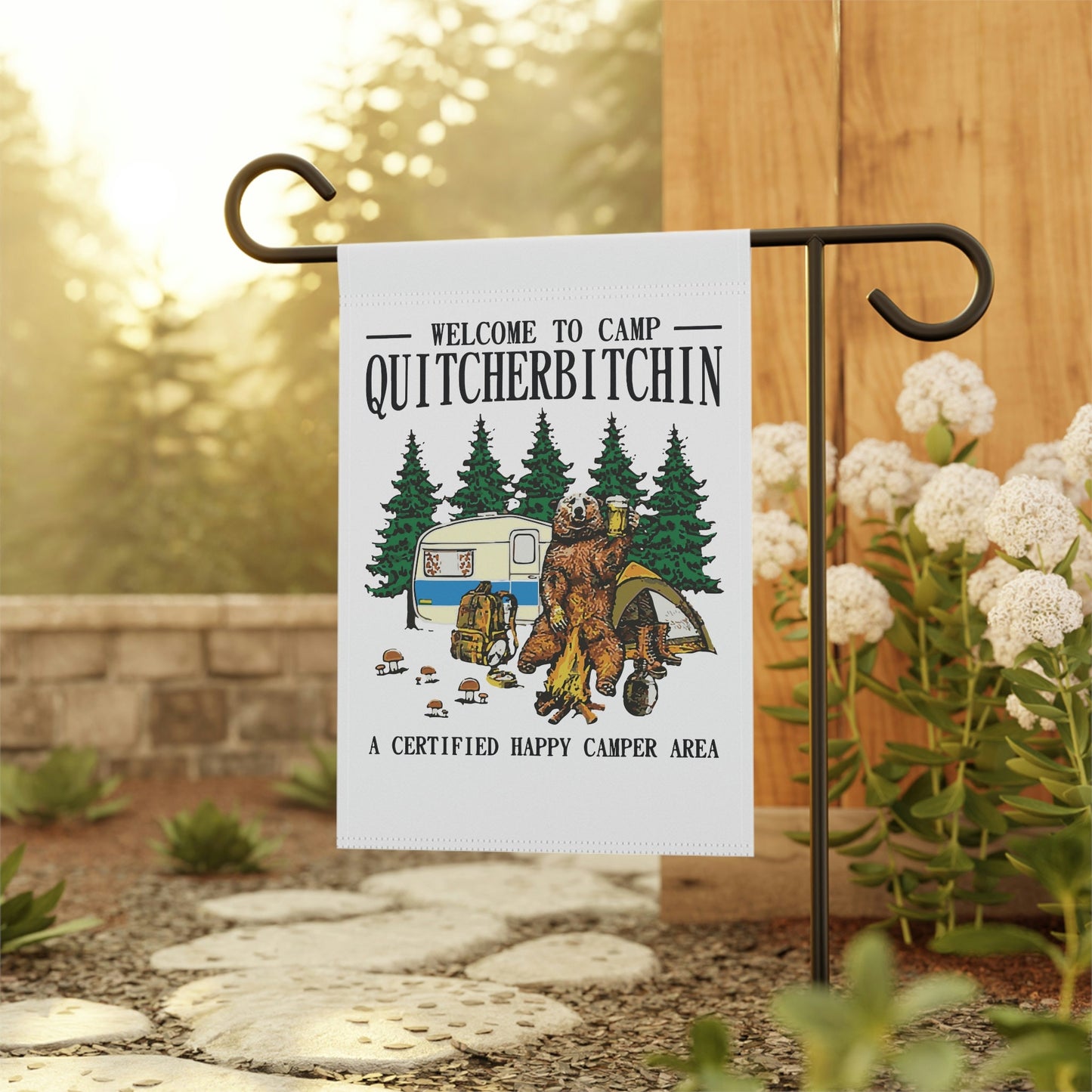 Welcome to Camp Quitcherbitchin Camping, Garden and House flag (excludes pole)