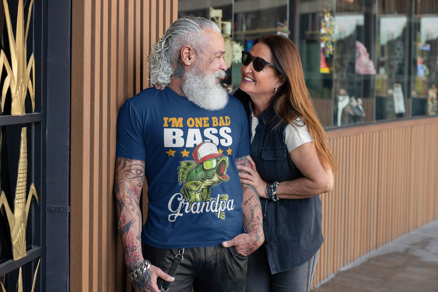 Mens I'm One Bad Bass Grandpa Jersey Short Sleeve Tee