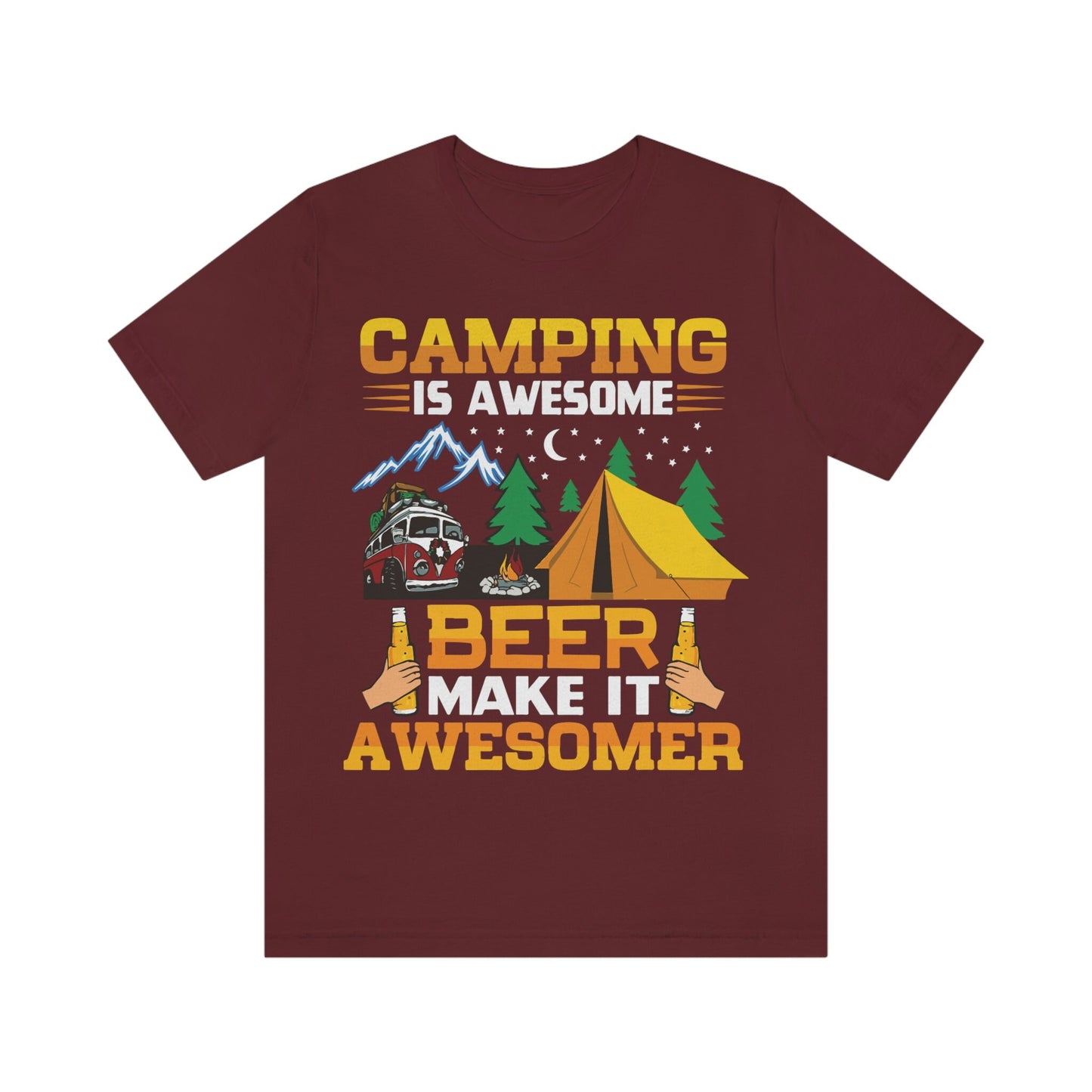 Camping is Awesome, Beer makes it Awesomer Unisex Jersey Short Sleeve Tee