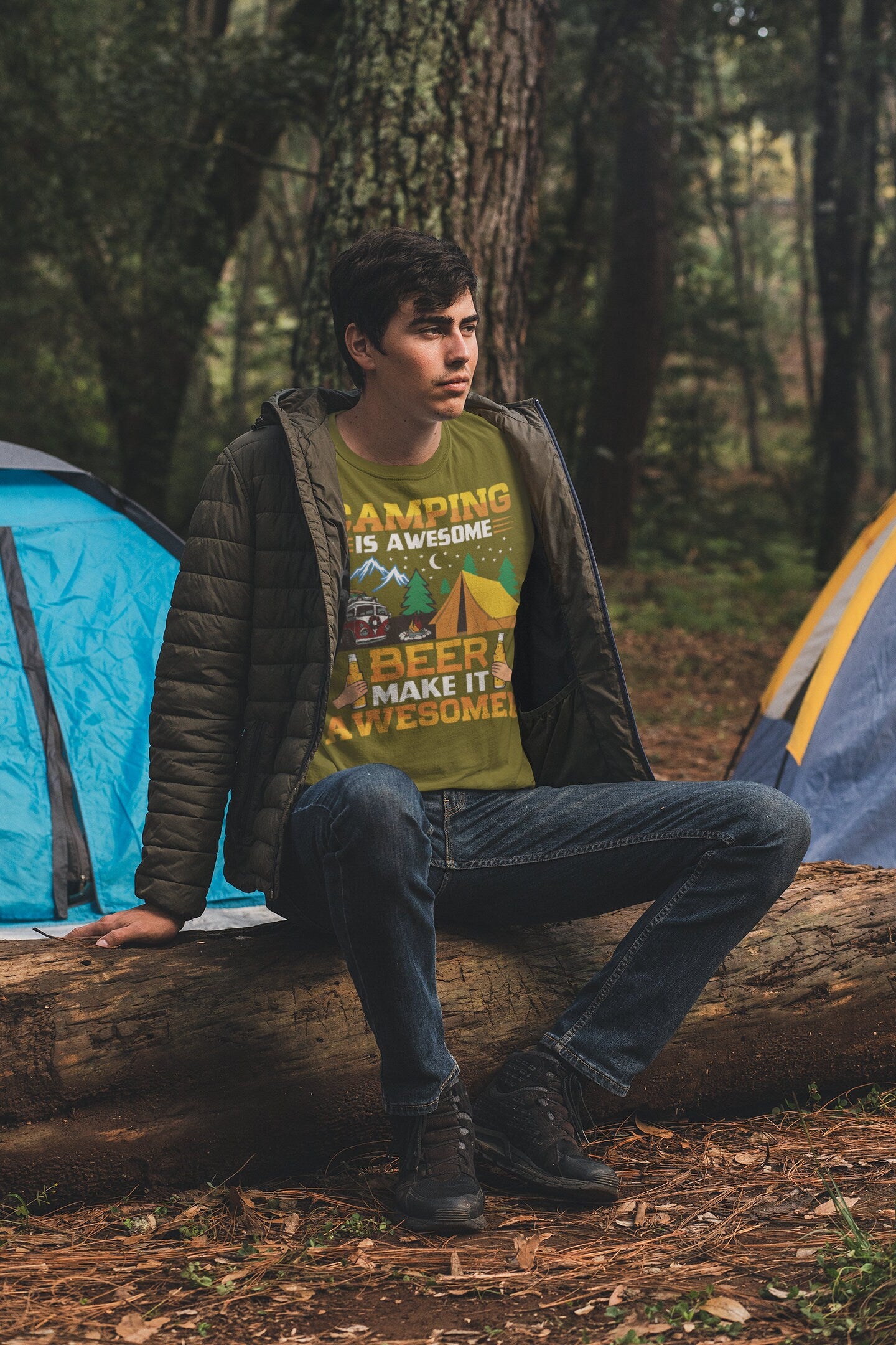 Camping is Awesome, Beer makes it Awesomer Unisex Jersey Short Sleeve Tee