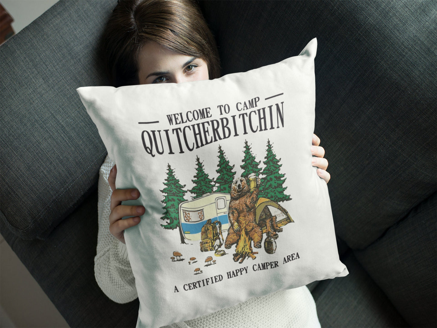 Welcome to Camp Quitcherbitchin Spun Polyester Square Pillow